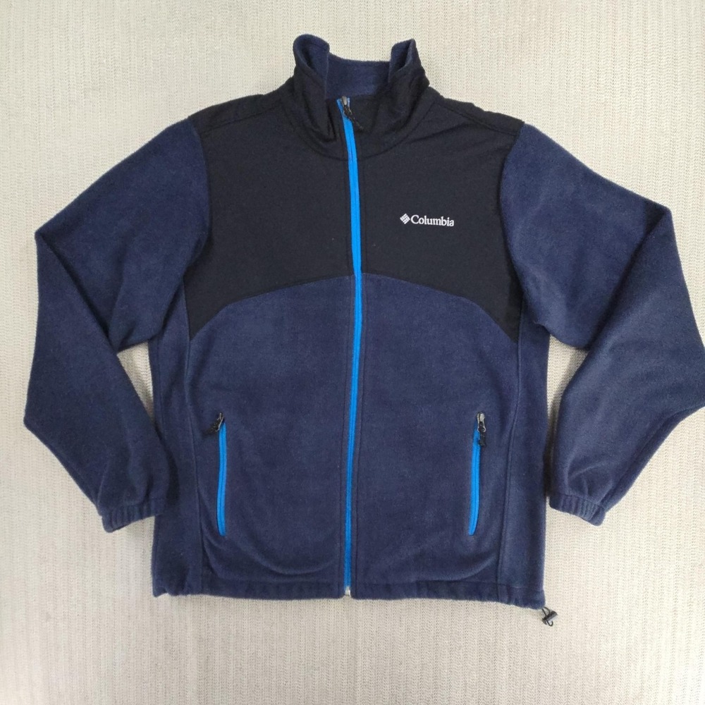 Columbia Jacket Mens Medium Blue Fleece Full Zip Zip Pockets Hiking Outdoor
